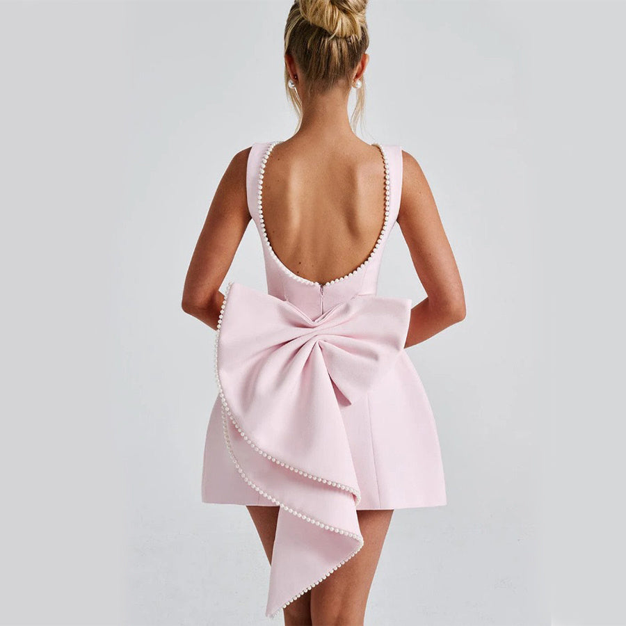 Fashion Big-Bowed Pearls Backless Dress