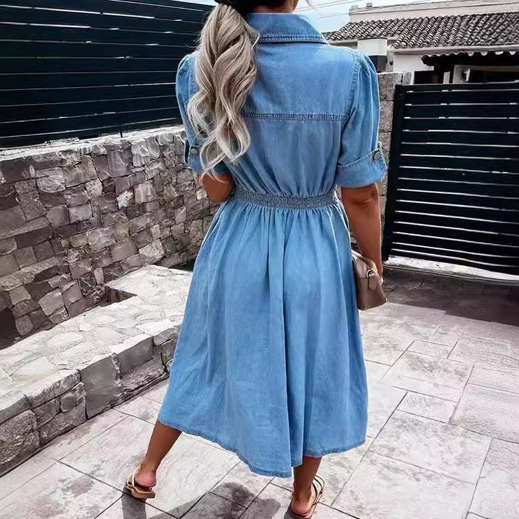 Women's Single-breasted Lapel Denim Dress