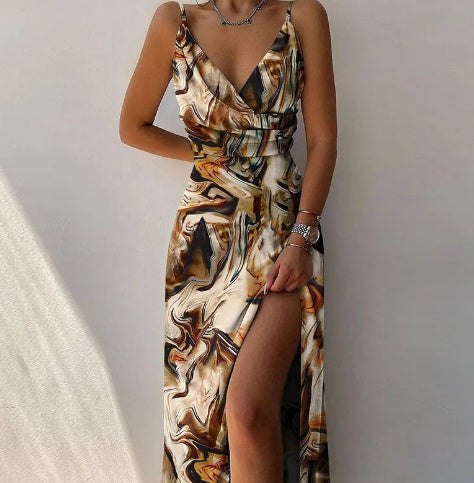 V-neck Slit Sling Dress Summer Fashion
