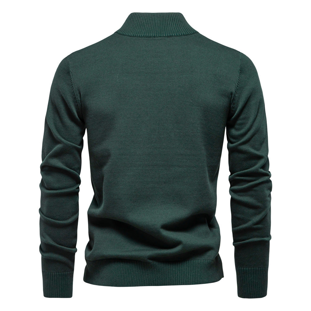 Men's Stand Collar Half Zip New Solid Color Cotton Sweater