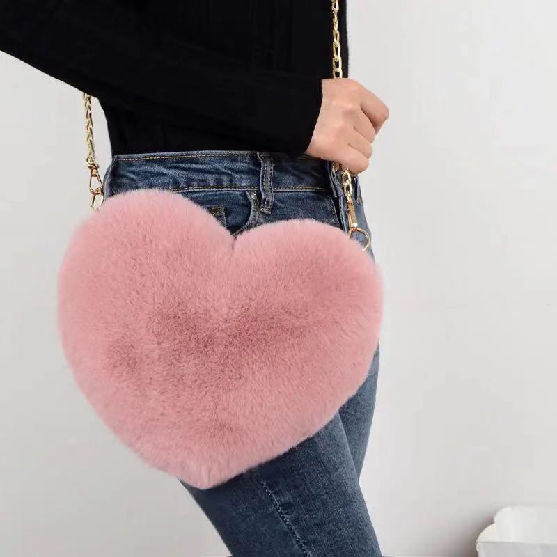 Women's Fashion Casual Plush Love One-shoulder Crossbody Chain Bag