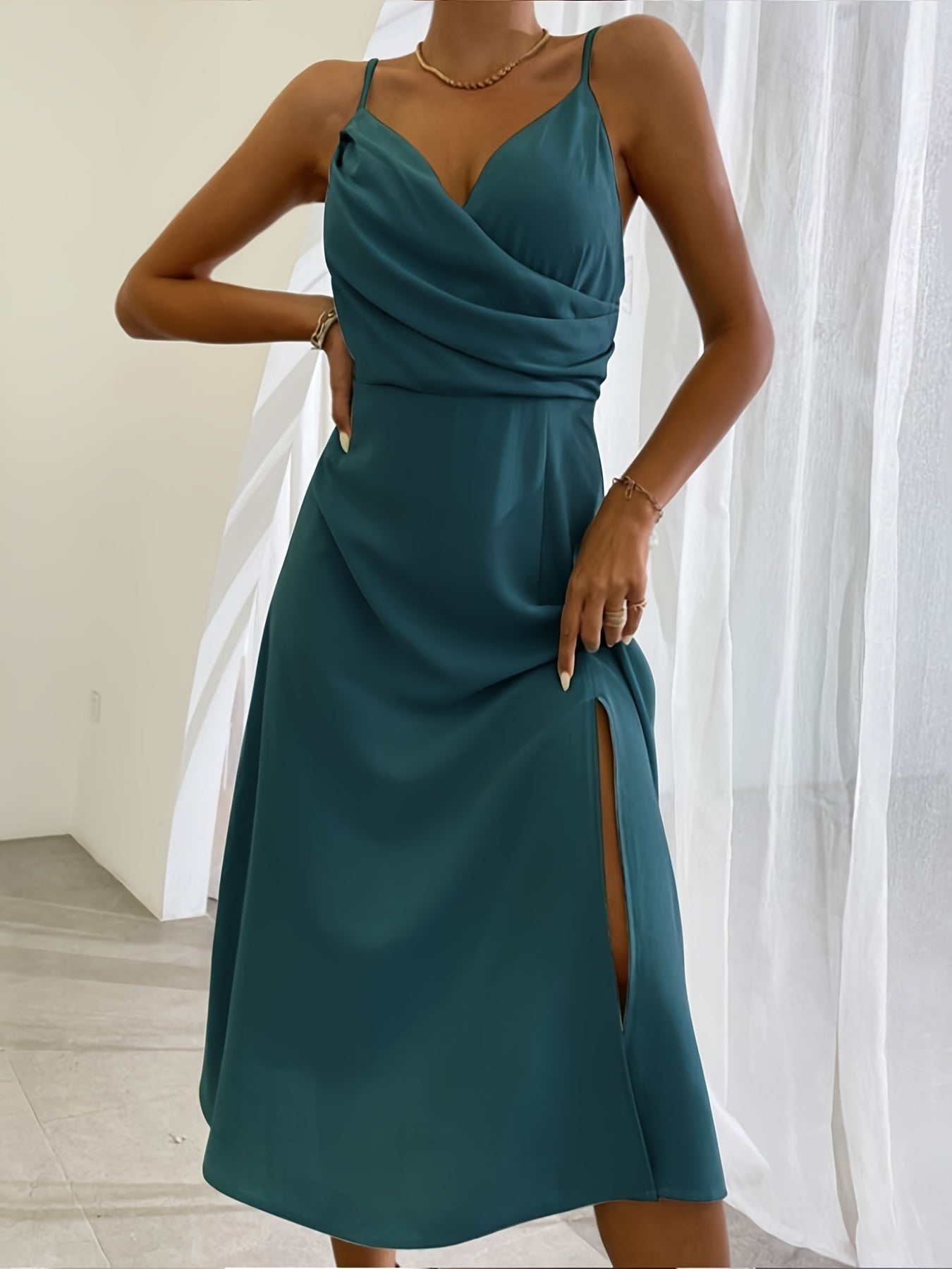 V-neck Slit Sling Dress Summer Fashion