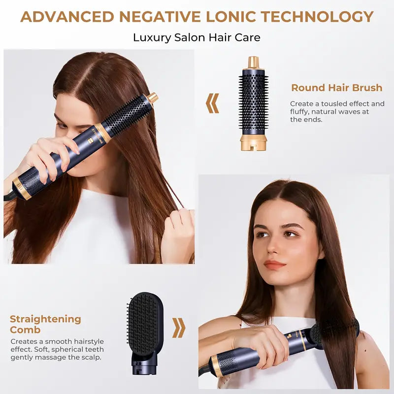 5-in-1 Hot Air Brush Set – Detachable Dryer Brush, Curler, Diffuser, Straightener, Nozzle | 2025 Upgrade Hair Styler for All Hair Types