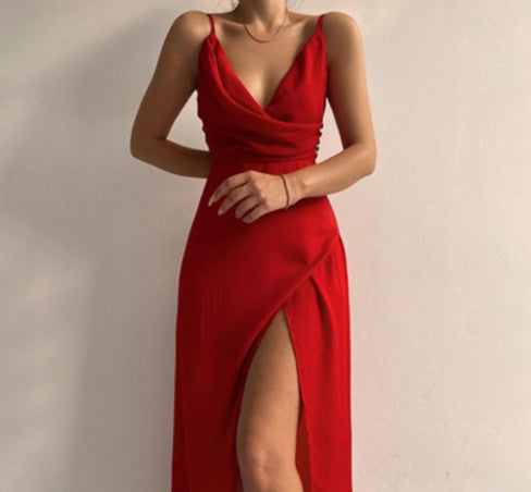 V-neck Slit Sling Dress Summer Fashion