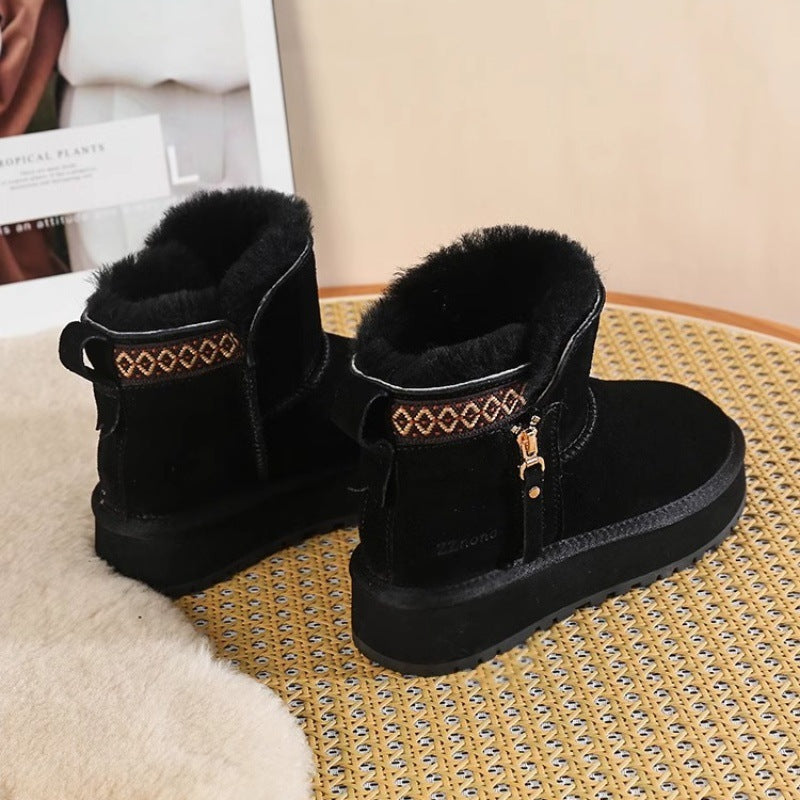 Women's Short Thick Warm Side Zip Platform Height Increasing Snow Boots