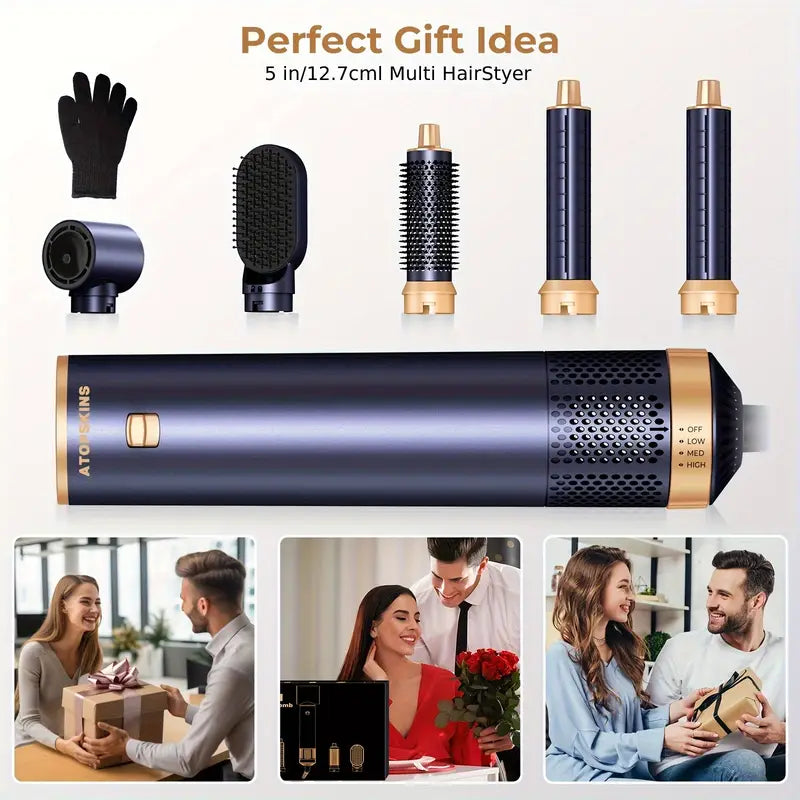 5-in-1 Hot Air Brush Set – Detachable Dryer Brush, Curler, Diffuser, Straightener, Nozzle | 2025 Upgrade Hair Styler for All Hair Types