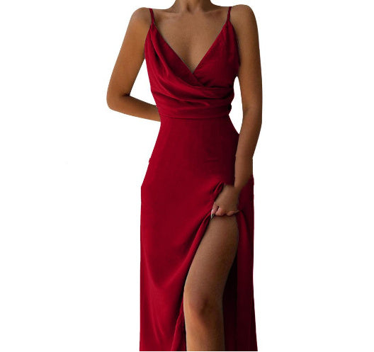 V-neck Slit Sling Dress Summer Fashion